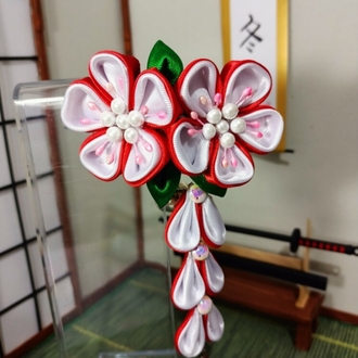 Katmerli Sakura Kanzashi Toka Kırmızı