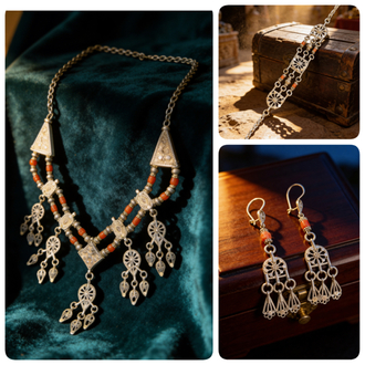 Gümüş mercan taşlı set