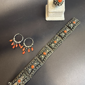 Osmanlı mercan taşlı gümüş set
