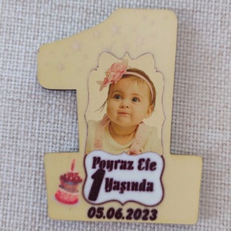 1 Yaş Ahşap Mdf Magnet – Kişiye Özel Doğum Günü Hatırası 7 Cm Fotoğraflı Magnet 25 Adet