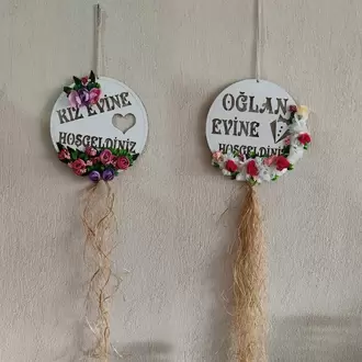 Oğlan Evi  - Kız Evi Ahşap Süs - Düğün Kına Nişan 30cm