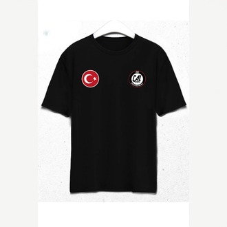 Çal Belediyespor Taraftar Logolu Türk Bayrağı Siyah Bisiklet Yaka T-Shirt