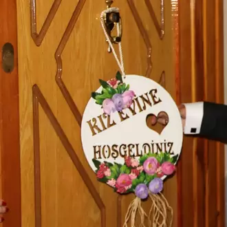 Oğlan Evi  - Kız Evi Ahşap Süs - Düğün Kına Nişan 30cm