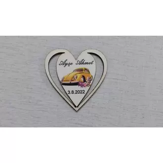 7 cm Kalpli Sarı Vosvos Magnet Söz Nişan Nikah Düğün 25 Adet