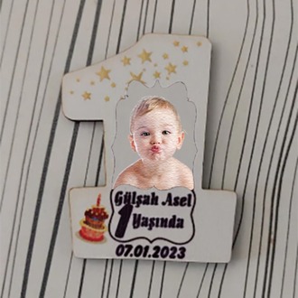 1 Yaş Ahşap Mdf Magnet – Kişiye Özel Doğum Günü Hatırası 7 Cm Fotoğraflı Magnet 25 Adet