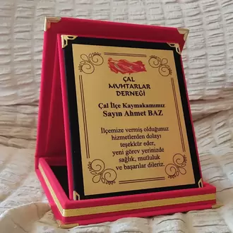 Baskılı Kırmızı Kadife Albüm Plaket en 16cm, boy 20cm, kalınlık 2cm