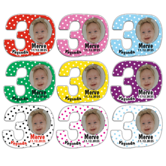 3 Yaş Doğum Gününe Özel Fotoğraflı ve İsimli MDF Magnet