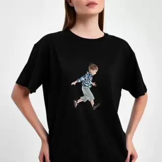 Kişiye Özel Fotoğraf Baskılı Oversize Siyah T-Shirt