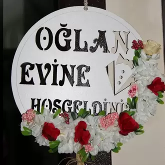 Oğlan Evi  - Kız Evi Ahşap Süs - Düğün Kına Nişan 30cm