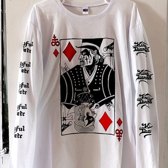 King Diamond - İskambil Kart özel tasarım - UZUN KOLLU Tshirt (Krem renk özel nadir baskı)