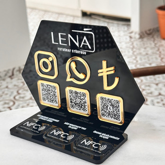 3 QR & NFC Özellikli PleksiGlass Stant Petek Tasarımlı