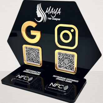 Çift QR & NFC Özellikli PleksiGlass Stant Petek Tasarımlı