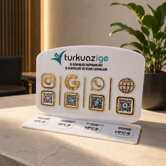 4 QR & NFC Özellikli PleksiGlass Stant Petek Tasarımlı