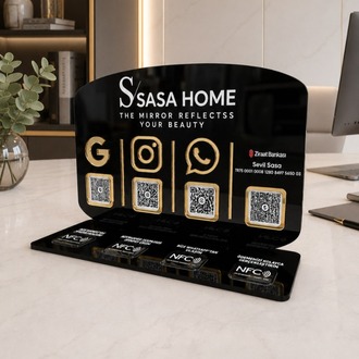 4 QR & NFC Özellikli PleksiGlass Stant Yatay Tasarımlı
