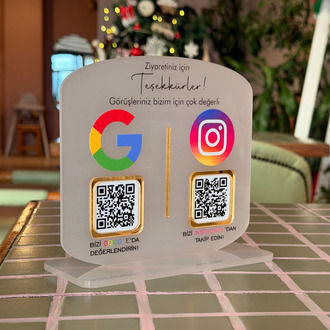 Google Yorum & Instagram Takip QR Stant 16cm x 15cm 