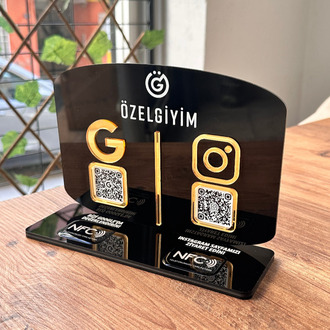 Çift QR & NFC Özellikli PleksiGlass Stant Yatay Oval Tasarımlı