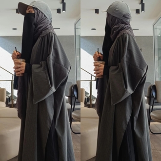 Gri çizgili abaya 