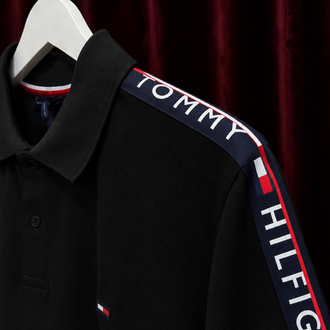Tommy Hilfiger Şeritli Premium Polo Yaka Siyah