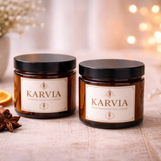 Karvia Dekoratif Mum | AMBER DUO SET | Cam Kavanoz | Koku ve Renk Seçenekli Mum