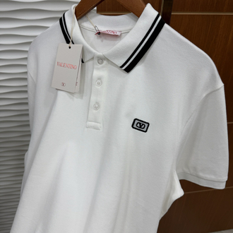 Valentino Yaka Çizgili Beyaz İthal Polo Yaka