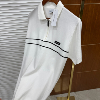 Calvin Klein Beyaz Paralel Çizgili İthal Polo Yaka