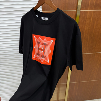 Hermes H Logo Siyah İthal Tişört
