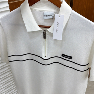 Calvin Klein Beyaz Paralel Çizgili İthal Polo Yaka