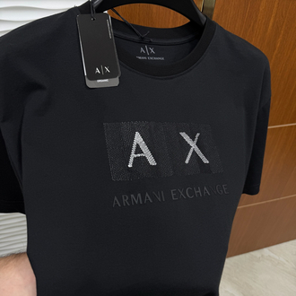 AX Siyah Kare Baskılı İthal Tişört