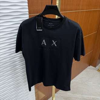 AX Siyah Kare Baskılı İthal Tişört