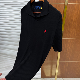 RL Çizgili Siyah İthal Polo Yaka