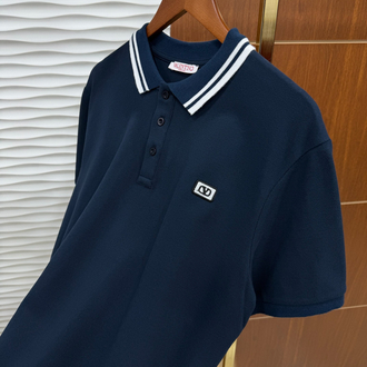 Valentino Yaka Çizgili Lacivert İthal Polo Yaka