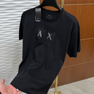 AX Siyah Kare Baskılı İthal Tişört