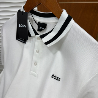Boss Yakası Çizgili İthal Beyaz Polo Yaka