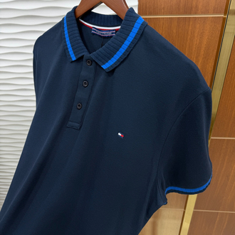 Tommy Yaka Çizgili Lacivert İthal Polo Yaka
