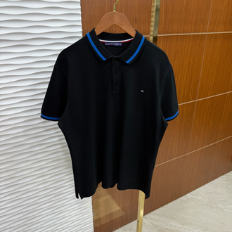 Tommy Yaka Çizgili İthal Siyah Polo Yaka