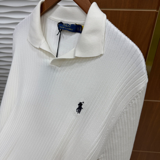 RL Çizgili Triko Beyaz İthal Polo Yaka