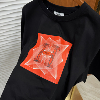 Hermes H Logo Siyah İthal Tişört