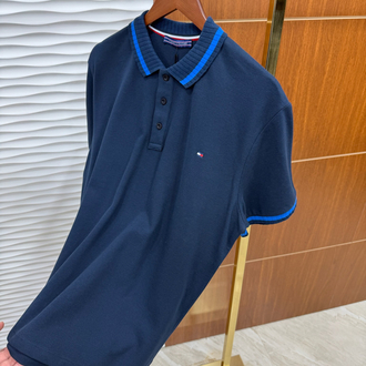 Tommy Yaka Çizgili Lacivert İthal Polo Yaka