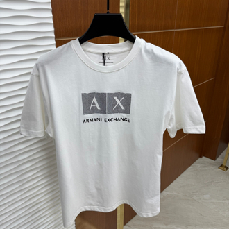 AX Kare Baskılı Beyaz İthal Tişört