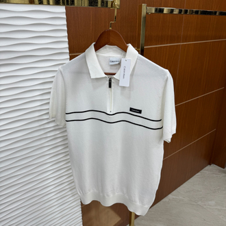 Calvin Klein Beyaz Paralel Çizgili İthal Polo Yaka