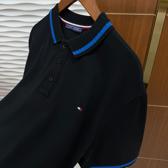 Tommy Yaka Çizgili İthal Siyah Polo Yaka