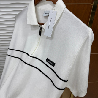 Calvin Klein Beyaz Paralel Çizgili İthal Polo Yaka