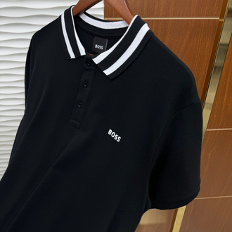 Boss Yakası Çizgili Siyah İthal Polo Yaka