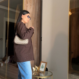 Taşlı Blazer Ceket Kahverengi