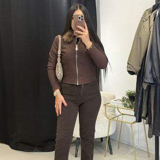 Zr Model Paçası Kesik Acı Kahve Jean
