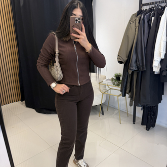 Zr Model Paçası Kesik Acı Kahve Jean