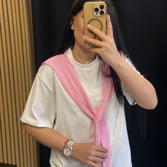 Bağlama Detaylı Tshirt Pembe