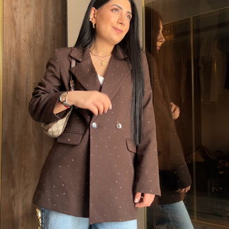 Taşlı Blazer Ceket Kahverengi
