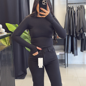 Zr Model Paçası Kesik Yüksek Bel Jean Siyah