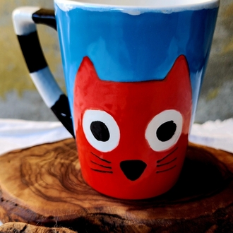 Kırmızı Çılgın Kedi Seramik Kupa